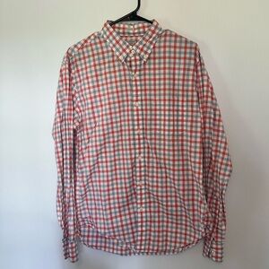 J. Crew Factory Men’s Slim Fit Button Down. Red, Bluish-Grey, White Plaid